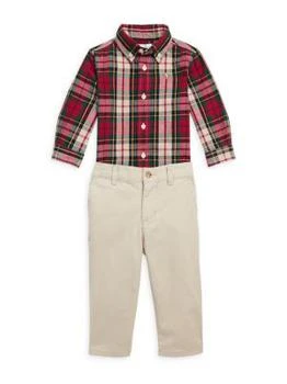 推荐Baby Boy's Plaid Polo Shirt & Pants Set商品