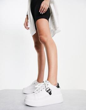 推荐Karl Lagerfeld Anakapri leather flatform trainers in white with black backtab商品