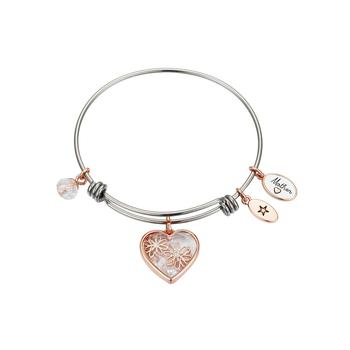 Unwritten | Rose Gold Two-Tone Stainless Steel Crystal "Mother" Heart and Flower Bangle Bracelet商品图片,3.5折