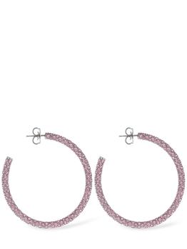 amina muaddi是什么牌子, Amina Muaddi | Cameron Big Crystal Slim Hoop Earrings商品图片 