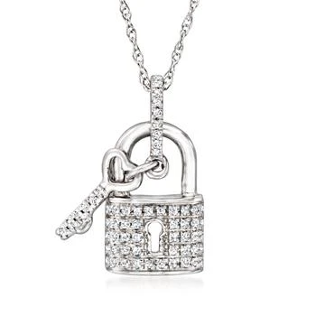 Ross-Simons | Ross-Simons Diamond-Accented Lock and Heart Key Pendant Necklace in 14kt White Gold,商家Premium Outlets,价格¥2574