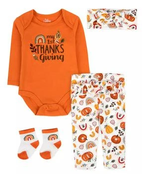 Baby Essentials | Baby Girls My 1st Thanksgiving Pumpkins and Rainbow Bodysuit, Pants, Socks and Headband, 4 Piece Set,商家Macy's,价格¥177