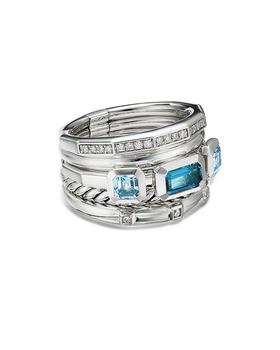 商品David Yurman | Sterling Silver Stax Wide Ring with Hampton Blue Topaz & Diamonds,商家Bloomingdale's,价格¥11298图片