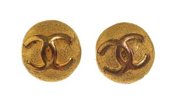 [二手商品] Chanel | Chanel Gold CC Round Shaped Logo Earrings商品图片,
