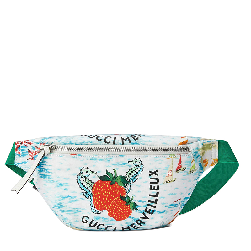 古驰腰包, Gucci | GUCCI/古驰 儿童款绿色尼龙水果主题印花白色皮革饰边腰包‎502095URIAN4352商品图片 额外9.5折, 包邮包税, 额外九五折