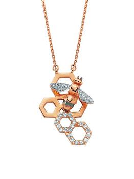 商品Honey Bee 14K Rose Gold & Diamond Honeycomb Necklace图片