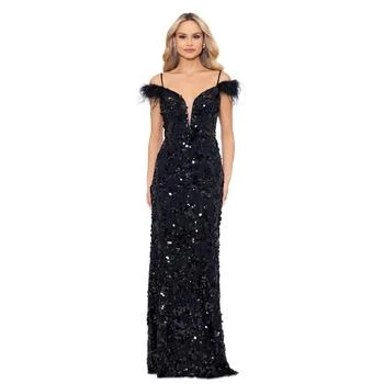 Betsy & Adam | Women's Sequined Feather-Trim Gown,商家Macy's,价格¥2826