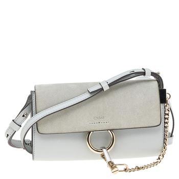 chloe faye, [二手商品] Chloé | Chloe Light Blue Leather And Suede Mini Faye Shoulder Bag商品图片 3.3折, 满1件减$100, 满减