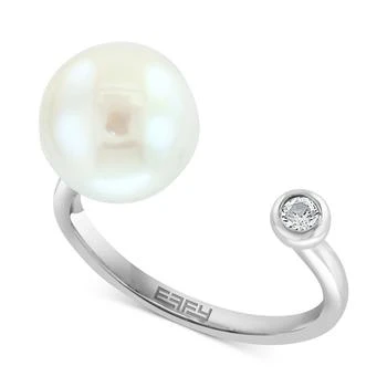 Effy | Cultured Freshwater Pearl Ring (8-1/2mm) & White Topaz (1/10 ct. t.w.) Ring in Sterling Silver (Also in Tahitian Pearl),商家Macy's,价格¥670