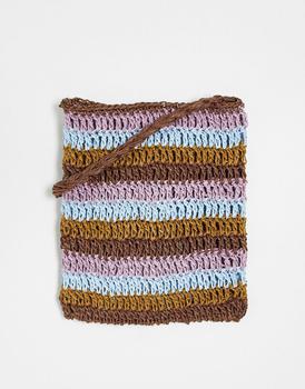 ASOS | ASOS DESIGN straw cross body bag in purple and beige stripe商品图片,额外9.5折, 额外九五折