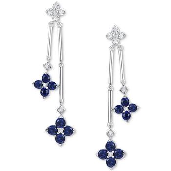 商品Macy's | Sapphire (1-1/10 ct. t.w.) & Diamond (1/5 ct. t.w.) Flower Drop Earrings in Sterling Silver (Also in Ruby & Emerald),商家Macy's,价格¥2555图片
