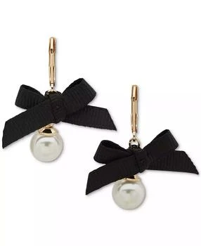 Anne Klein | Gold-Tone Imitation Pearl & Black Bow Leverback Drop Earrings,商家Macy's,价格¥124