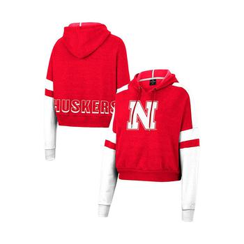 Colosseum | Women's Scarlet Nebraska Huskers Throwback Stripe Arch Logo Cropped Pullover Hoodie商品图片,