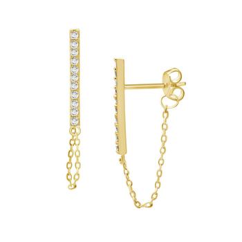 Essentials Jewelry, Essentials | Gold Plated Bar Chain Drop Post Earrings商品图片 5折×额外7折, 额外七折