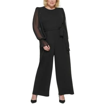 Calvin Klein | Plus Size Sheer-Sleeve Wide-Leg Jumpsuit 7.4折