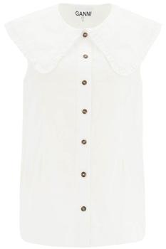 Ganni | Ganni cotton sleeveless shirt with oversized collar商品图片,6.6折
