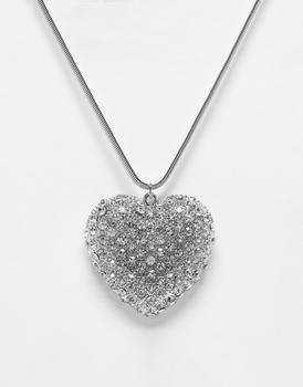 Reclaimed Vintage | Reclaimed Vintage statement heart sparkly necklace in silver商品图片,8折×额外9.5折, 额外九五折