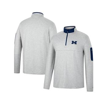 Colosseum | Men's Heathered Gray, Navy Michigan Wolverines Country Club Windshirt Quarter-Zip Jacket商品图片,