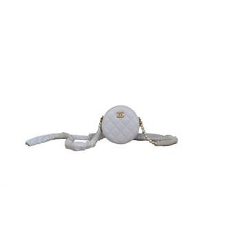 商品Chanel Round Clutch with Pearl Chain White图片