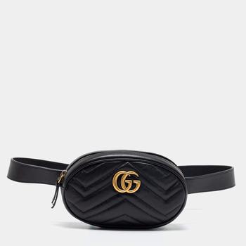 古驰腰包, [二手商品] Gucci | Gucci Black Matelassé  Leather GG Marmont Belt Bag商品图片 9.7折, 满1件减$100, 满减
