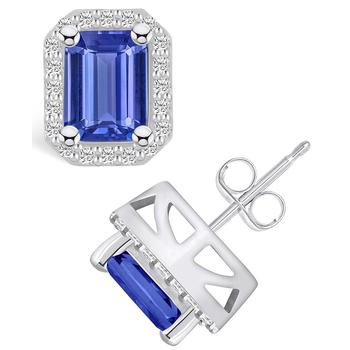 商品Tanzanite (3-1/5 Ct. t.w.) and Diamond (3/8 Ct. t.w.) Halo Stud Earrings图片