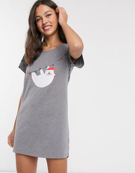 商品Loungeable Christmas sloth on fairy lights jersey night shirt图片