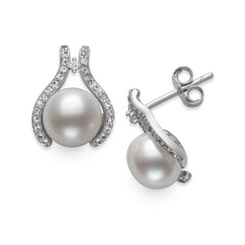 Belle de Mer | Cultured Freshwater Button Pearl (7mm) & Cubic Zirconia Stud Earrings in Sterling Silver, Created for Macy's 独家减免邮费
