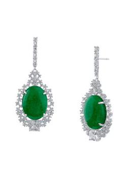 商品Kenneth Jay Lane | Look Of Real Rhodium Plated, Jade & Cubic Zirconia Drop Earrings,商家Saks OFF 5TH,价格¥449图片