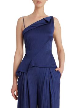 ROLAND MOURET, ROLAND MOURET | Fira Hammered Satin Asymmetrical Peplum Top商品图片 1.9折×额外8折, 额外八折