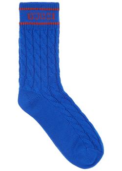 Gucci | Blue cable-knit wool socks商品图片,