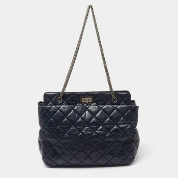 [二手商品] Chanel | Chanel Navy Blue Quilted Leather 2.55 Reissue Grand Shopping Tote商品图片,4.5折