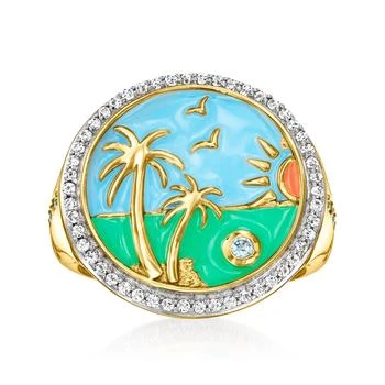 Ross-Simons | Ross-Simons White Topaz and Multicolored Enamel Beach Ring With . Swiss Blue Topaz in 18kt Gold Over Sterling,商家Premium Outlets,价格¥1101