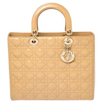 迪奥托特包, [二手商品] Dior | Dior Beige Cannage Patent Leather Large Lady Dior Tote商品图片 4.1折, 满1件减$100, 满减