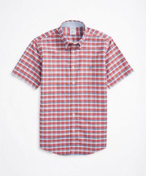 Brooks Brothers | Stretch Regent Regular-Fit Short-Sleeve Sport Shirt, Non-Iron Checked Oxford商品图片,5折