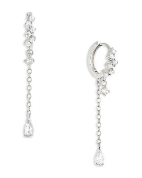 Shashi | Letitia Cubic Zirconia Chain Charm Huggie Hoop Earrings in White Gold Tone Sterling Silver商品图片,