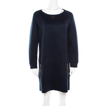 lv女装, [二手商品] Louis Vuitton | Louis Vuitton Navy Blue Knit Leather Pocket Trim Detail Long Sleeve Dress L商品图片 1.9折