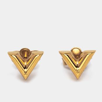 推荐Louis Vuitton Essential V Gold Tone Stud Earrings商品