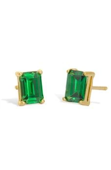 推荐18K Yellow Gold Vermeil Prong Set Emerald Stud Earrings商品