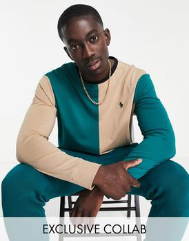 Ralph Lauren | Polo Ralph Lauren x ASOS exclusive collab long sleeve t-shirt in colour block green/tan and pony logo商品图片,6折