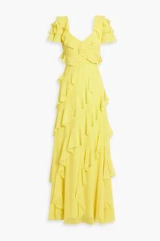 Badgley Mischka | Ruffled crepe maxi dress 5.5折×额外9.5折, 额外九五折