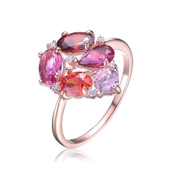 商品Sterling Silver with Rose Gold Plated Ruby Cubic Zirconia Coctail Ring图片