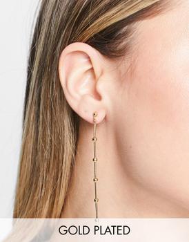 商品ASOS DESIGN 14k gold plated drop earrings with minimal linear ball design图片