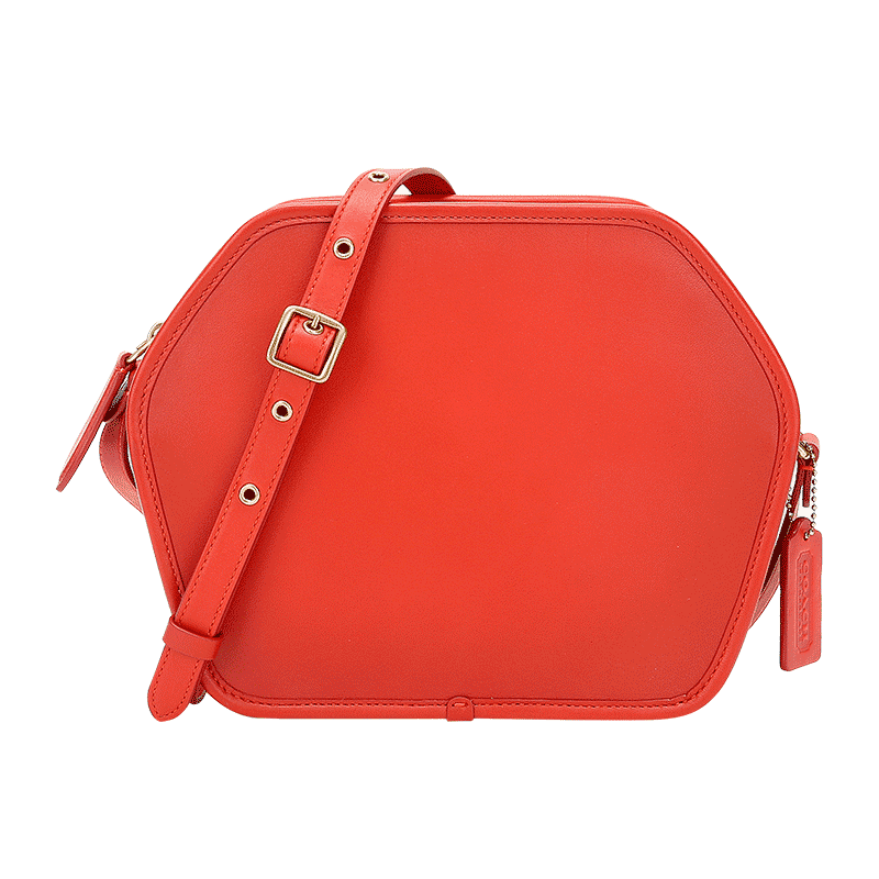 推荐蔻驰 COACH 奢侈品 女士专柜款皮革几何单肩斜挎包中号红色 141 B4EMK商品