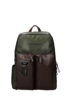 商品PIQUADRO | Backpack and bumbags Leather Green Dark Brown,商家Wanan Luxury,价格¥2195图片