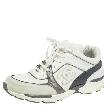 美国香奈儿鞋, [二手商品] Chanel | Chanel Tricolor Leather And Canvas  CC Lace Up Sneakers  Size 40商品图片 8.2折, 满1件减$100, 满减
