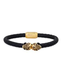 商品Anthony Jacobs | 18K Goldplated Stainless Steel & Leather Bracelet,商家Saks OFF 5TH,价格¥472图片