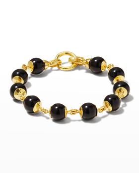 商品Elizabeth Locke | Yellow Gold 9mm Black Jade Bead and Gold Link Bracelet,商家Neiman Marcus,价格¥46378图片