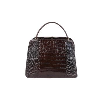 小棕瓶, Flo & Sue | Flo & Sue Croc-Embossed Brown Italian Leather Small Tote商品图片 
