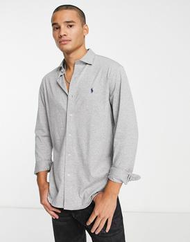 推荐Polo Ralph Lauren icon logo estate collar jersey shirt in grey marl商品
