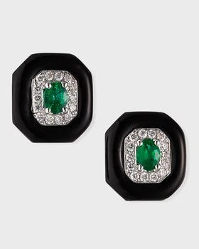 Nikos Koulis | 18k White Gold Oui Diamond & Emerald Stud Earrings,商家Neiman Marcus,价格¥30659